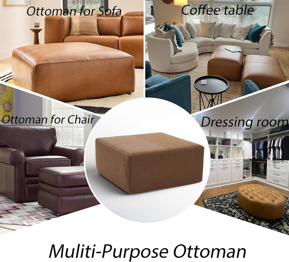 35" Faux Leather Large Square Ottoman Coffee Table for Living Room, Brow...