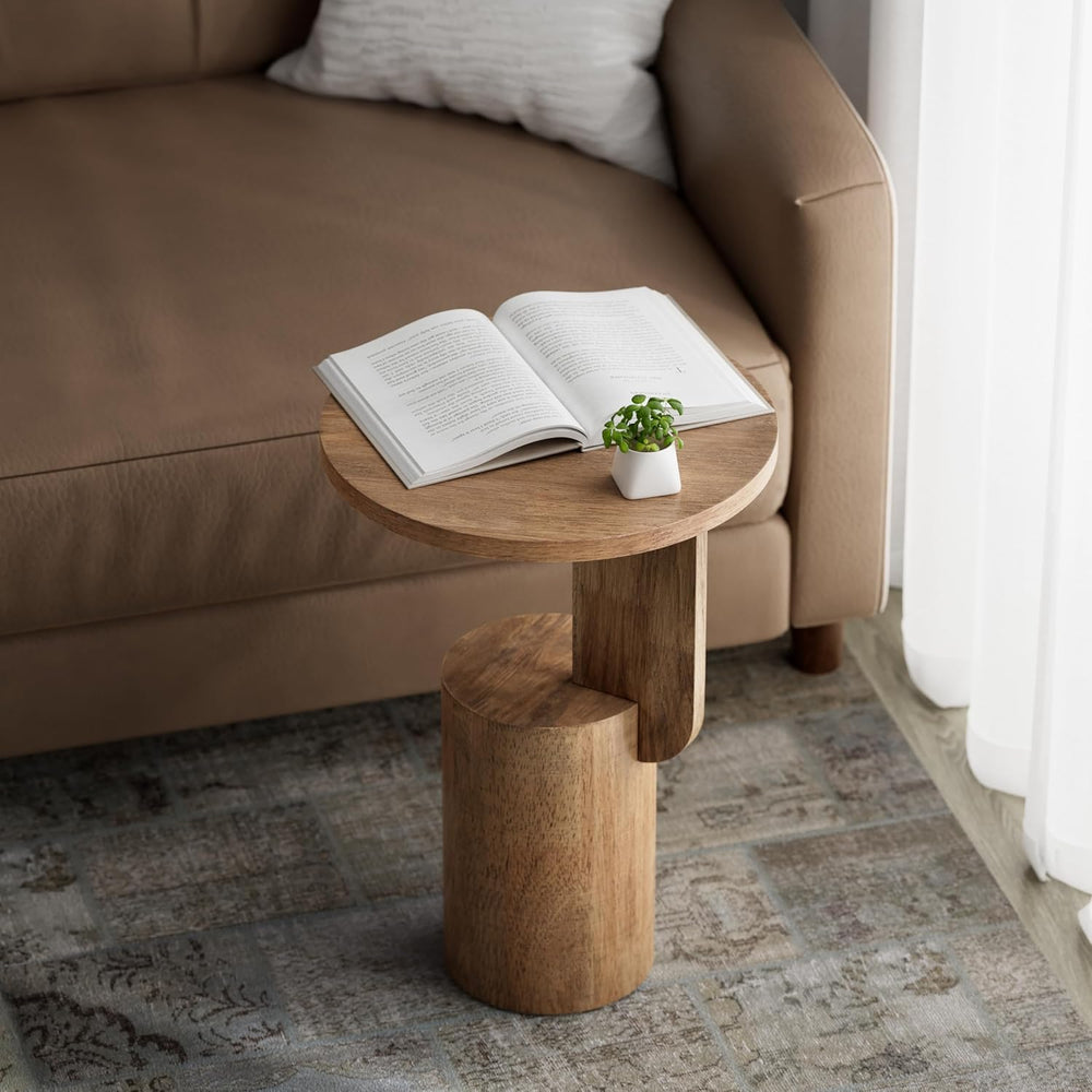 COZAYH Modern Farmhouse Small Drink Table with Geometric Design Base, Minimal...