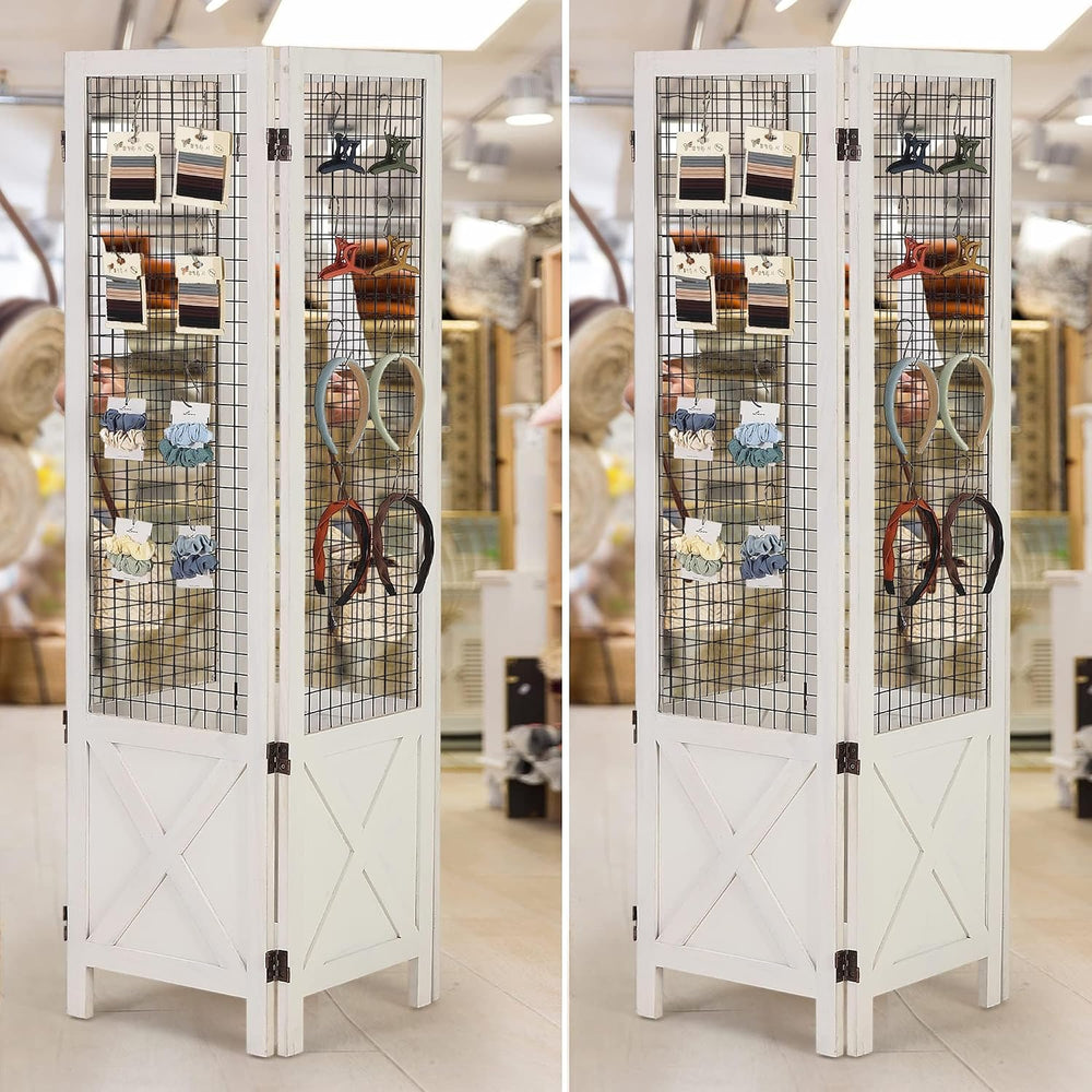 Wnutrees 4 Panel Gridwall Display, Folding Privacy Screen Room Divider