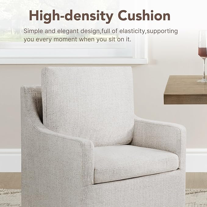 Upholstered Dining Chairs Set of 1, Modern Dining Room Chairs with Casters &a...