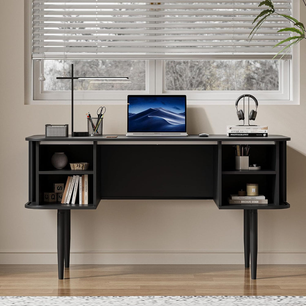 MAISONARIA 55" Modern Writing Desk with Storage, Wood Home Office Desk w...