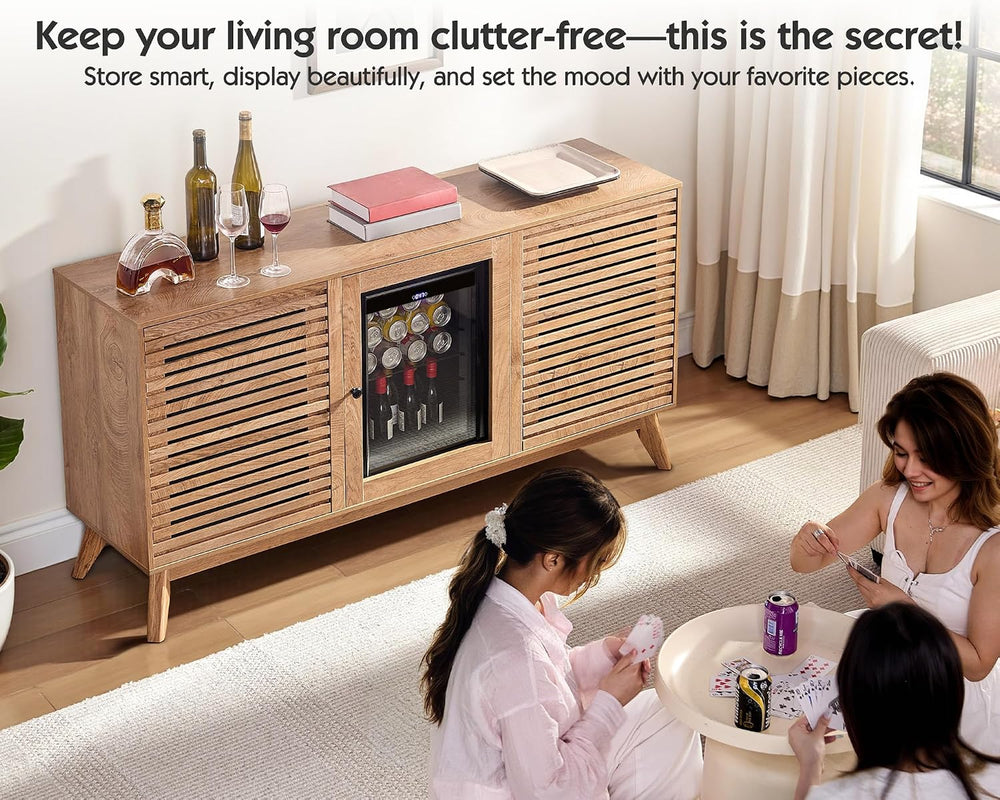 60" Coffee Bar Cabinet with Mini Fridge,Sideboard Mini Fridge Cabinet,Brown