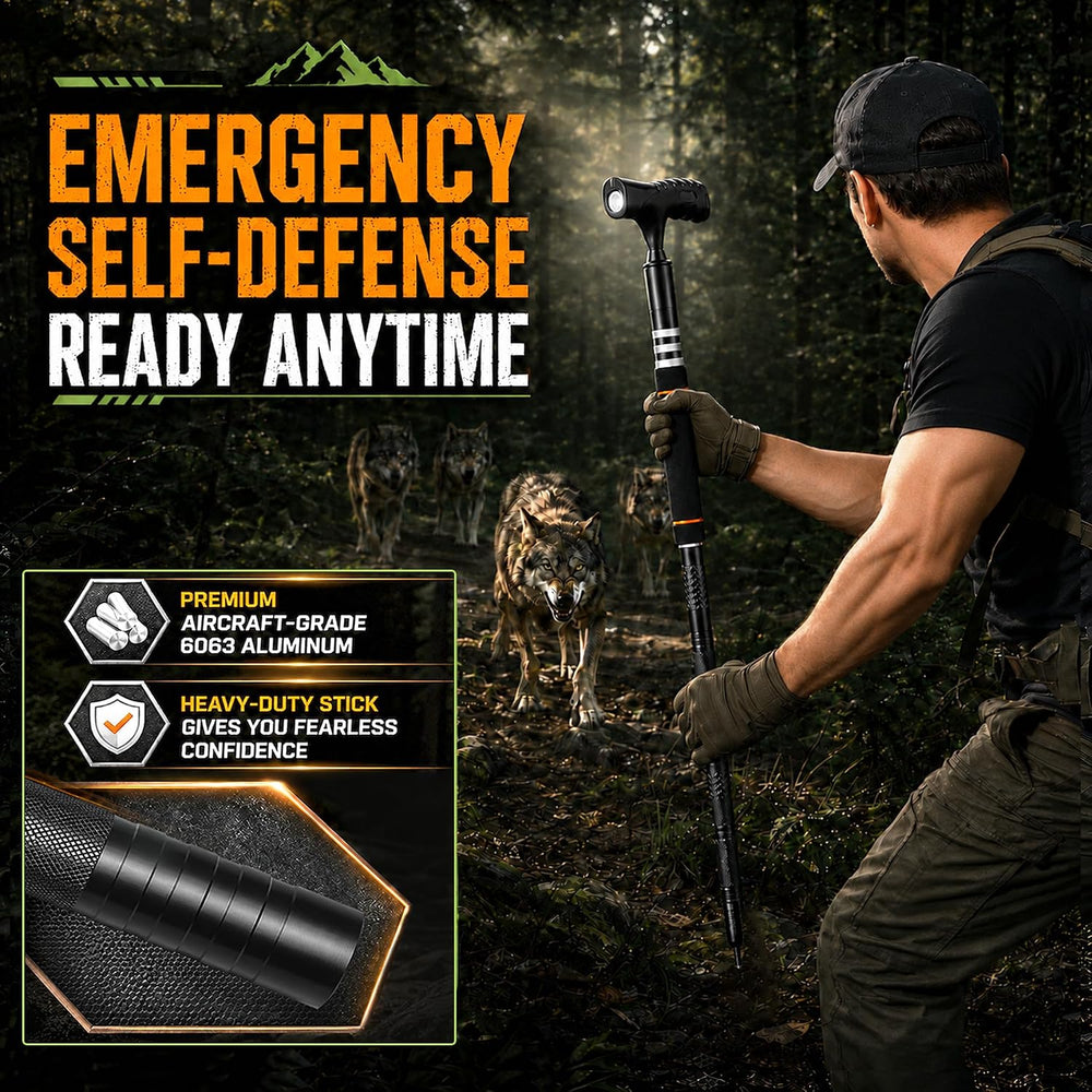15-in-1 Tactical Hiking Stick, Aluminum Survival Walking Stick Self Defense