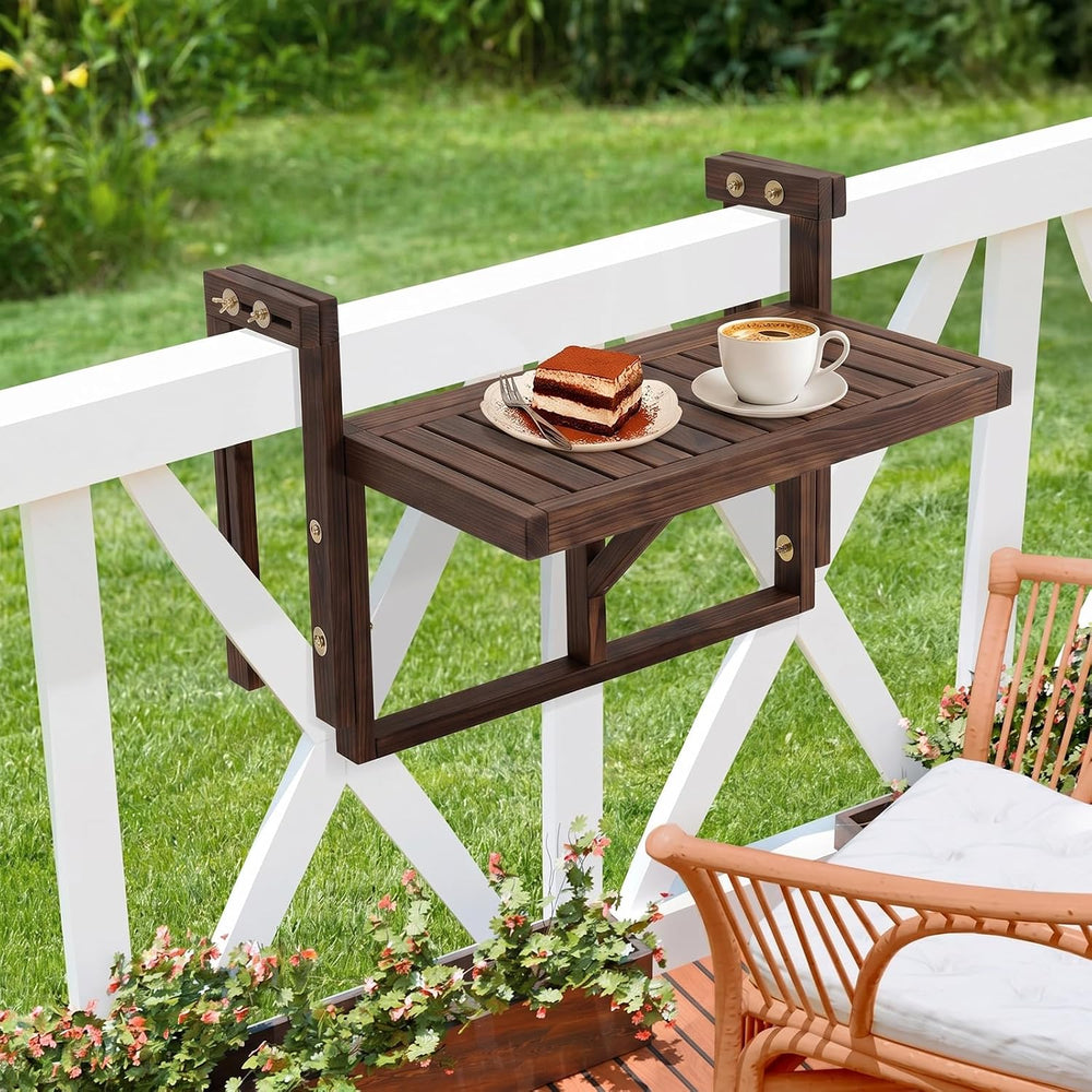 VINGLI 22in Acacia Wood Folding Balcony Hanging Table – Adjustable Height &am...