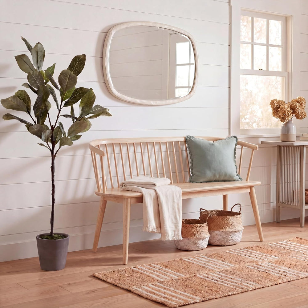 SAFAVIEH Furniture - Blanchard Spindle Bench - White Washed - Solid Wood - Cl...