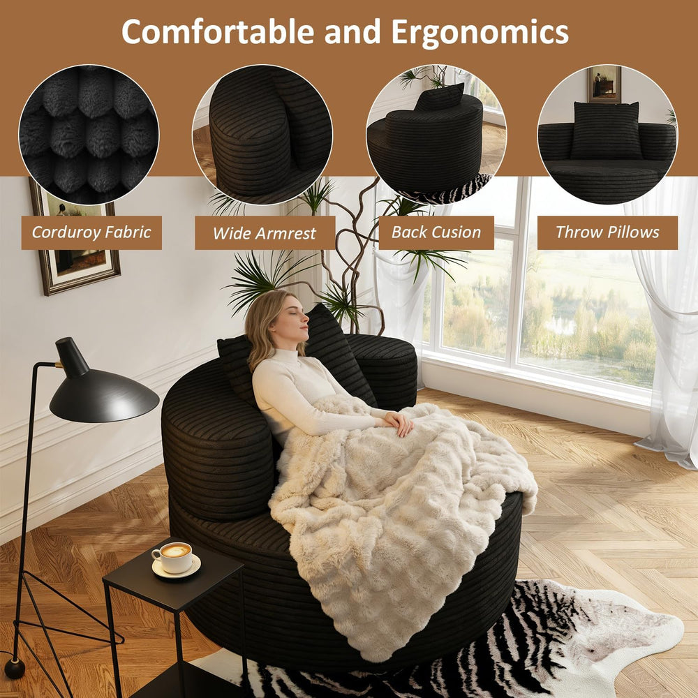 37.4" Boneless Round Chair, Chaise Lounge Cloud Chair Indoor, Upholstere...