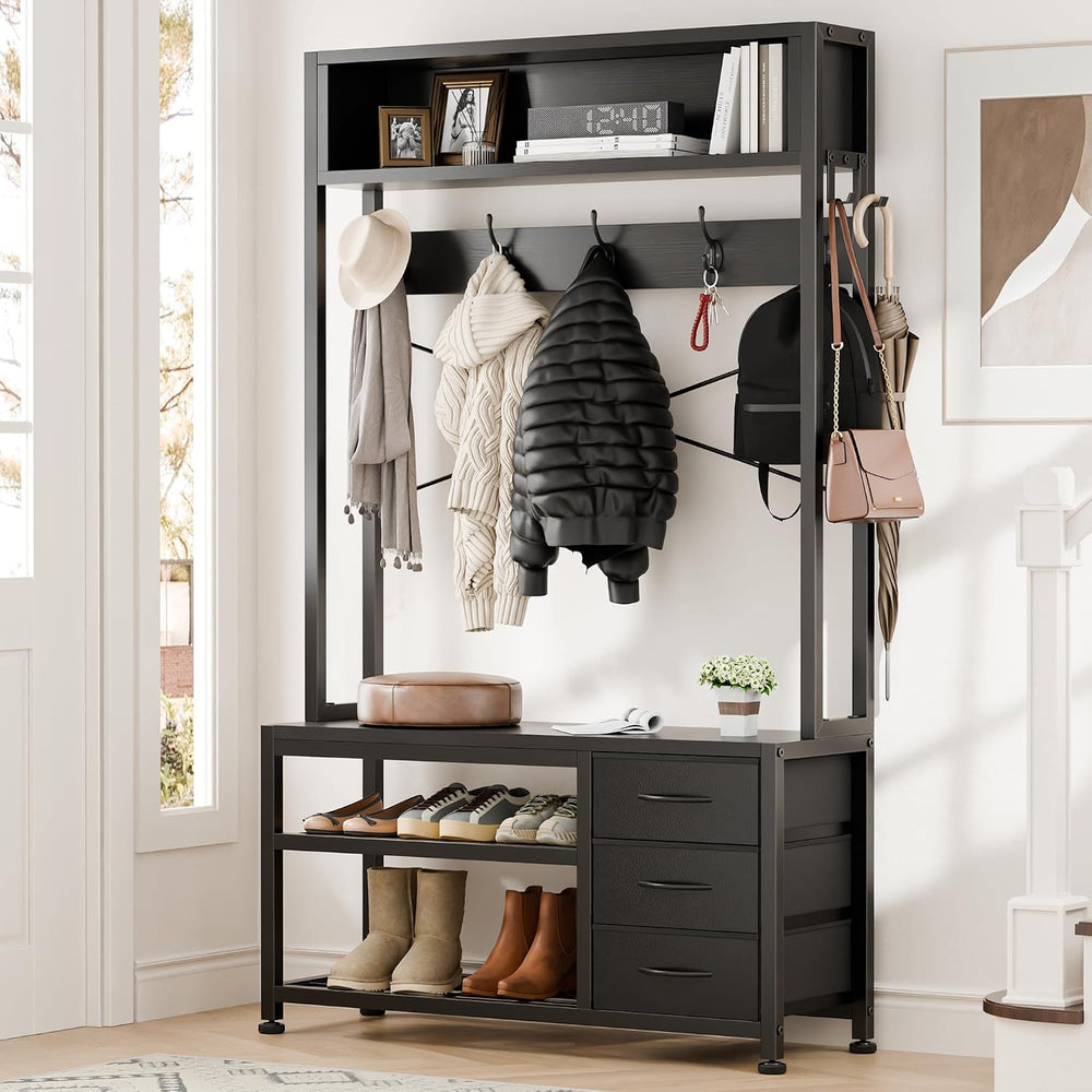 Hall Tree with Bench & 3 Drawers Storage 31.5" Coat Rack Entryway Or...