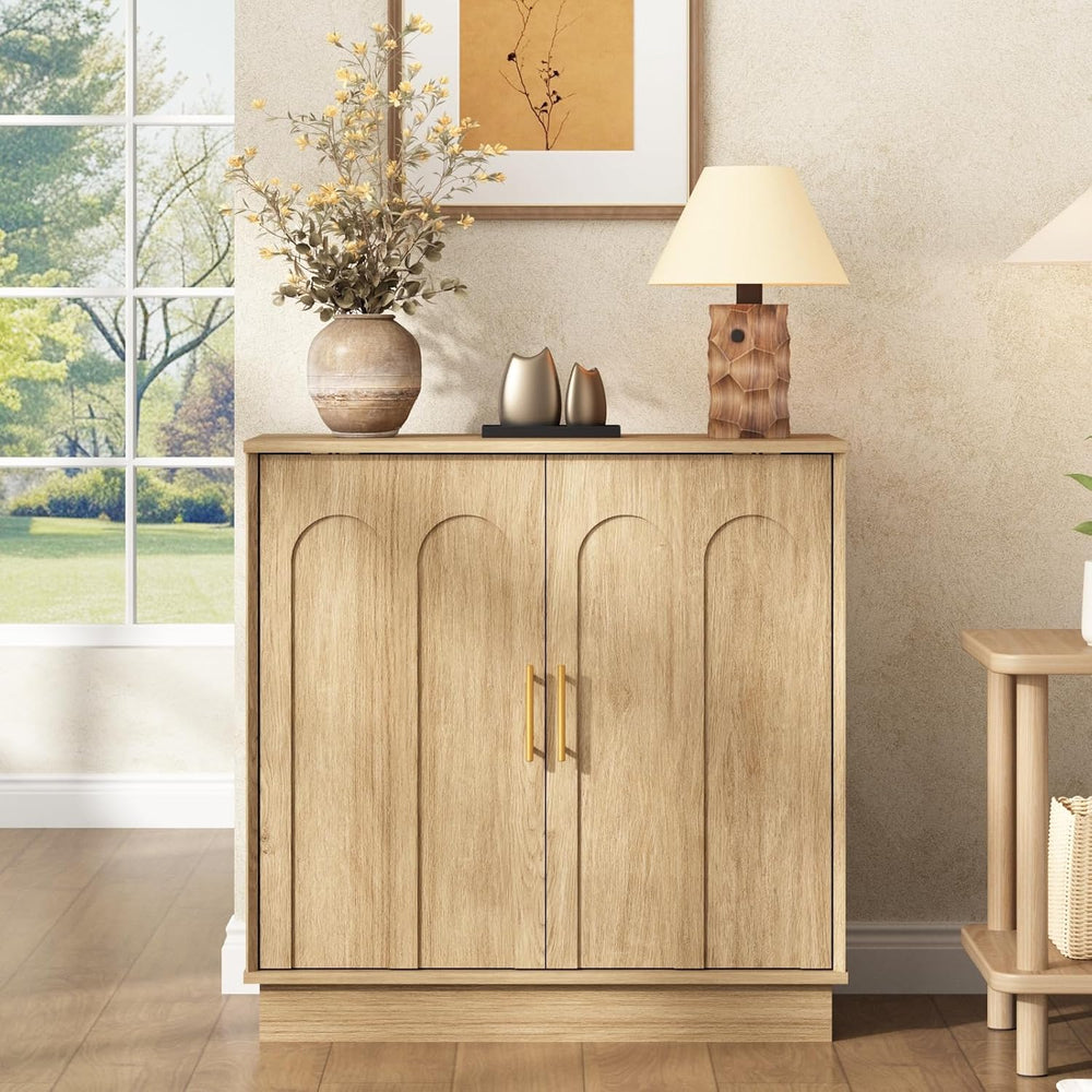 Buffet Cabinet with Storage, 2 Door Sideboard Credenza with Arch Design and A...