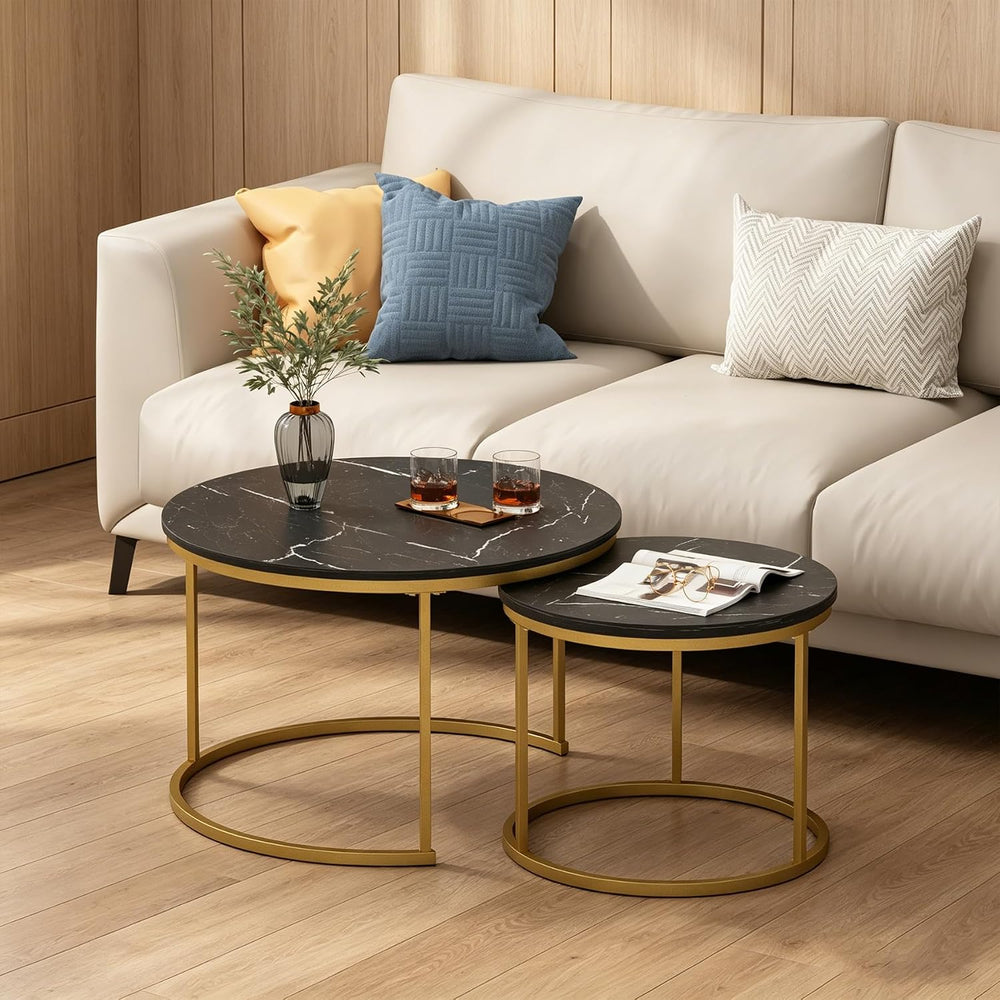 Nesting Coffee Table Set of 2, 27.6 inch Round Side Tables Coffee Table with ...