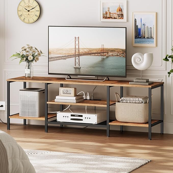HOOBRO TV Stand with Power Outlets to 75 Inches, TV Console Table with Open S...