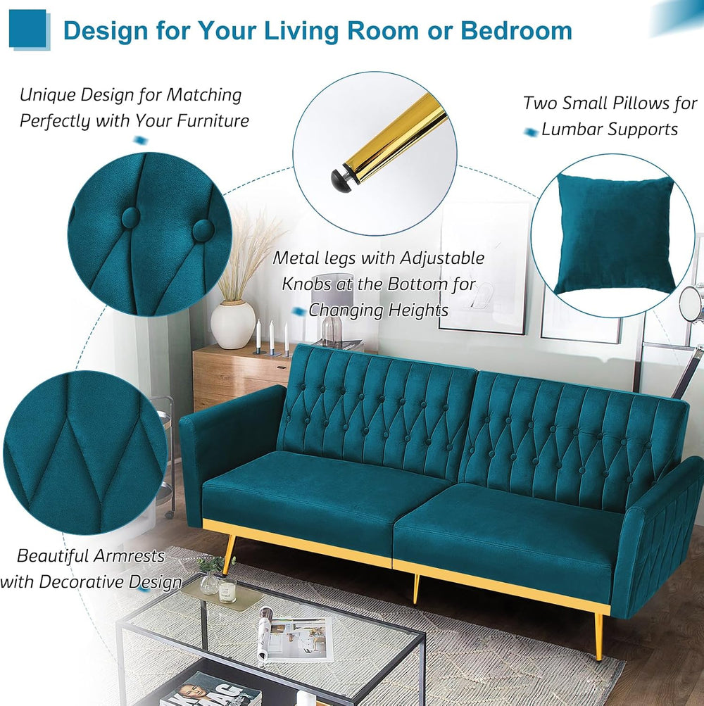3 Pieces Velvet Sofa Set w/Adjustable Armrest &Backrest,Teal