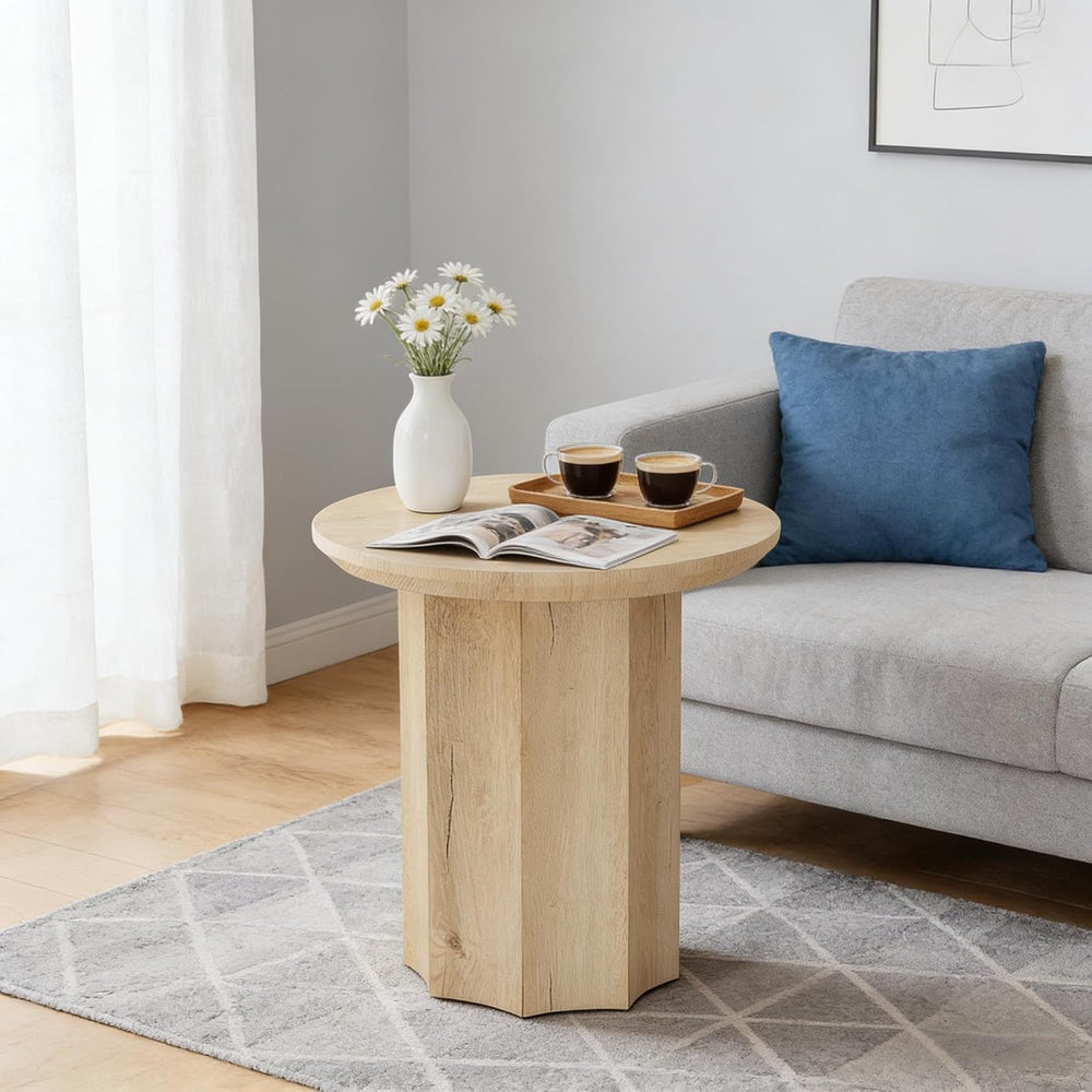 Round End Table, Modern Farmhouse Side Table with Vertical Slatted Base &...