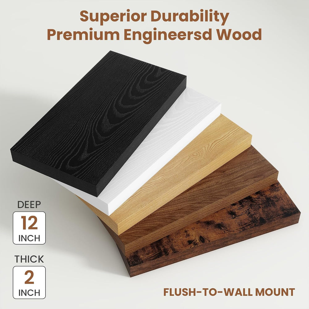 Vivelove Deep Floating Shelves 48x12” Set of 2, Oak