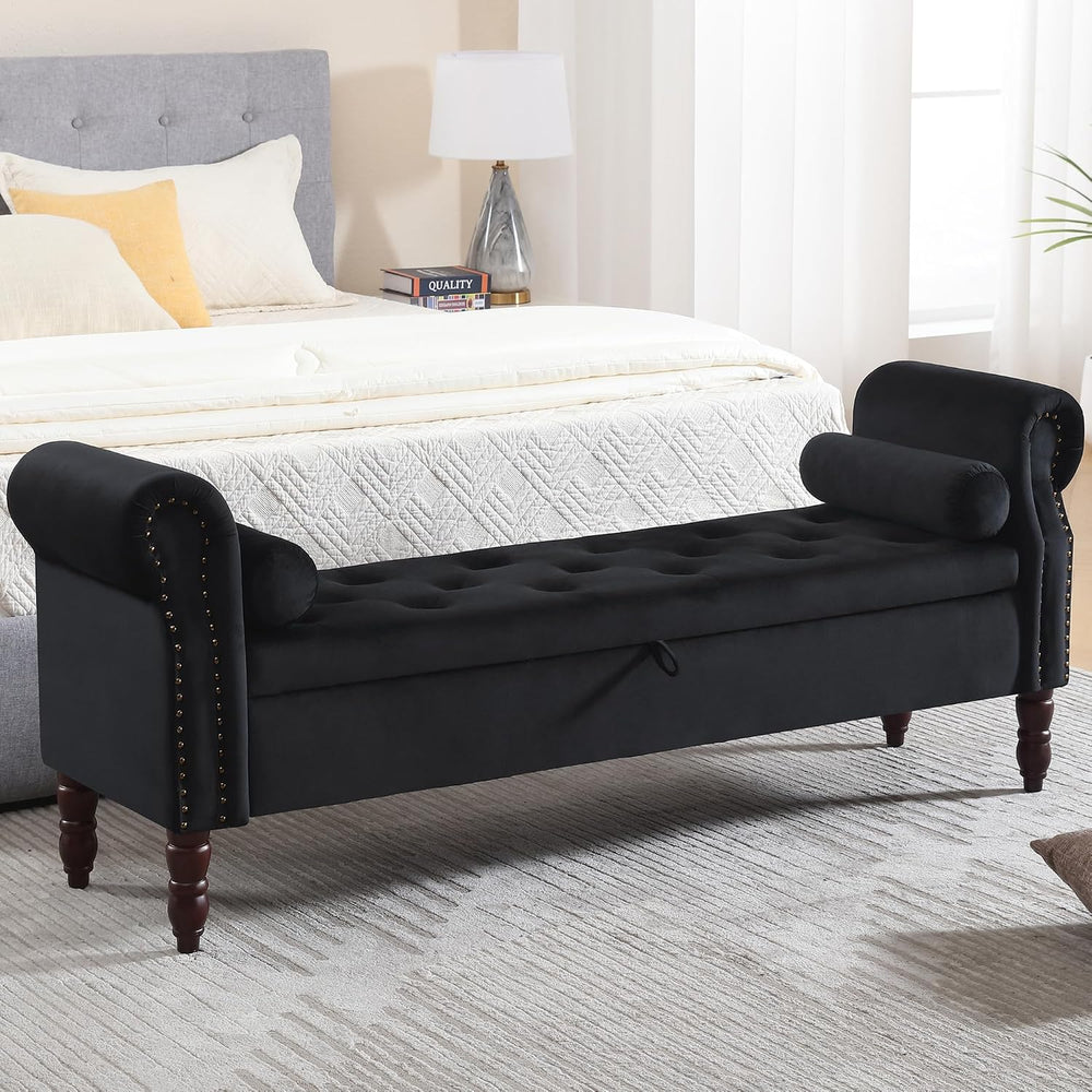 67" End of Bed Storage Bench King Size, Storage Bench for Bedroom, Velve...