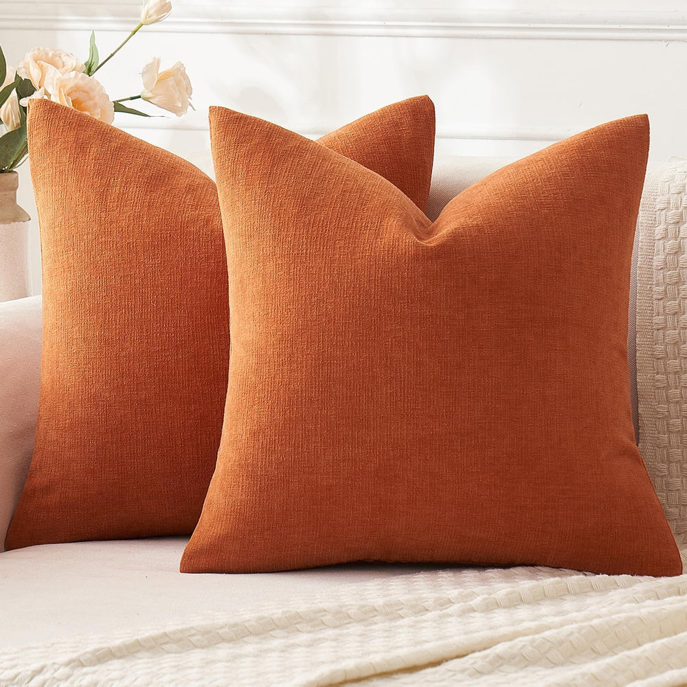 MIULEE Halloween Fall Burnt Orange Chenille Couch Pillow Covers, 20x20