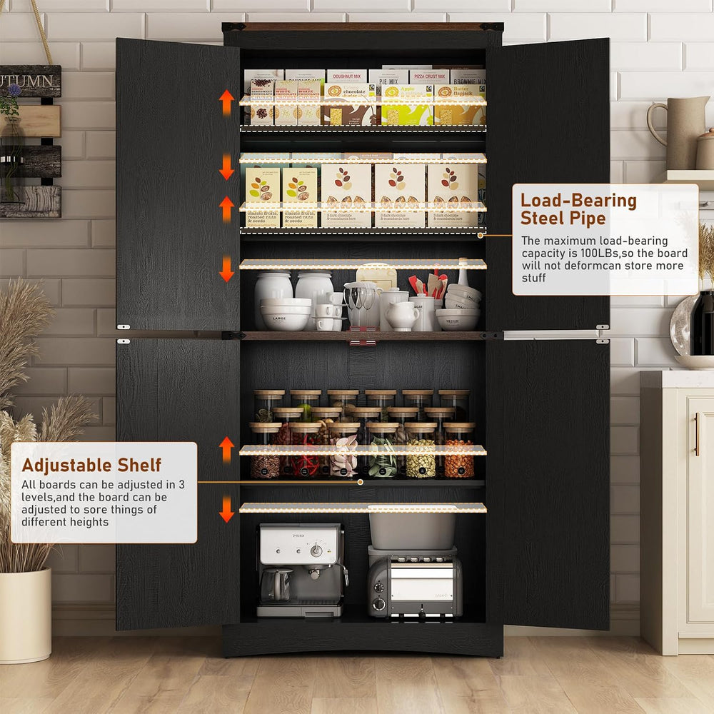 Hlivelood 71" Tall Kitchen Pantry,Farmhouse Storage Cabinet with Adjusta...
