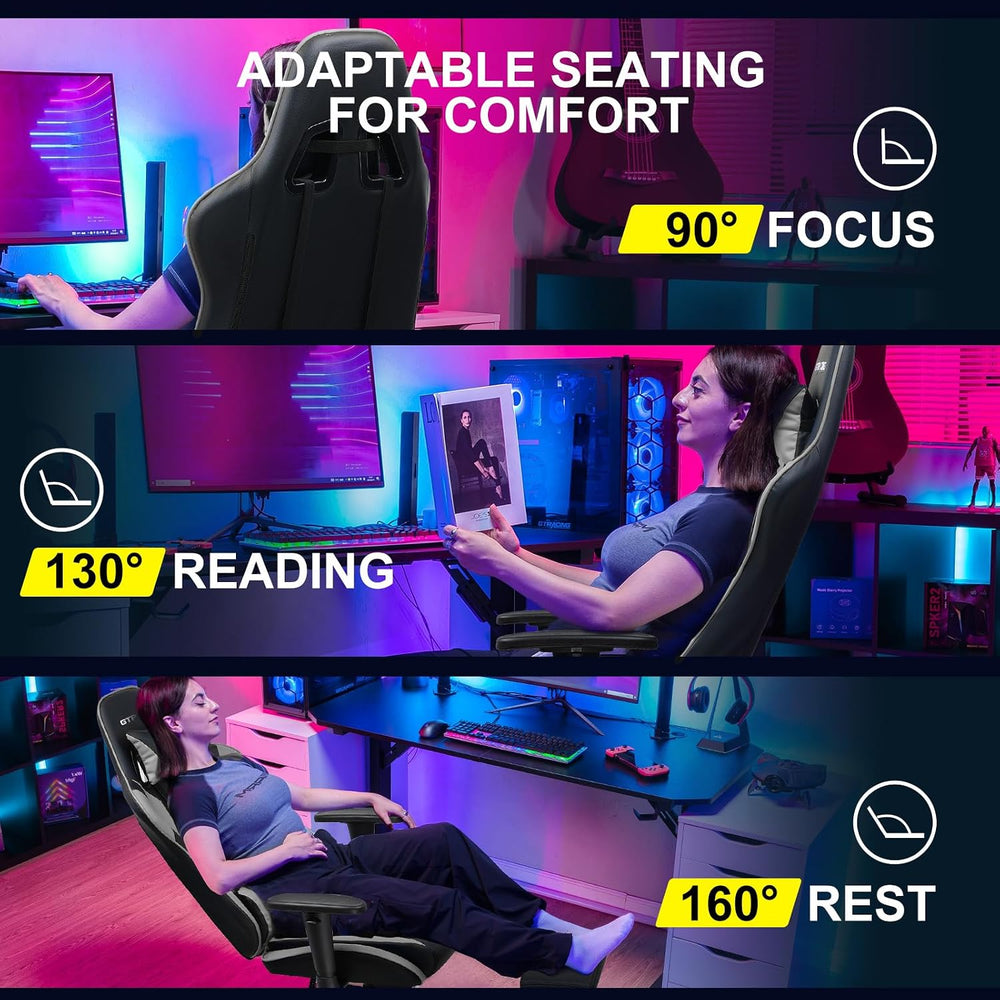 GTPLAYER Gaming Chair with Footrest, Ergonomic Computer Game Desk Chair, Recl...