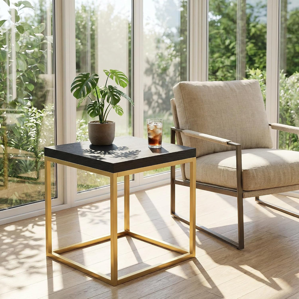 CENSI Modern Square End Table/Side Table, 18", Gold and Black | Extra Th...