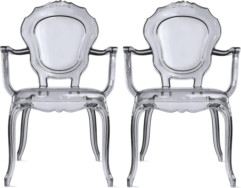 2xhome Stackable Ghost Dining Chair | Transparent Vanity Armchair | Louis Bel...