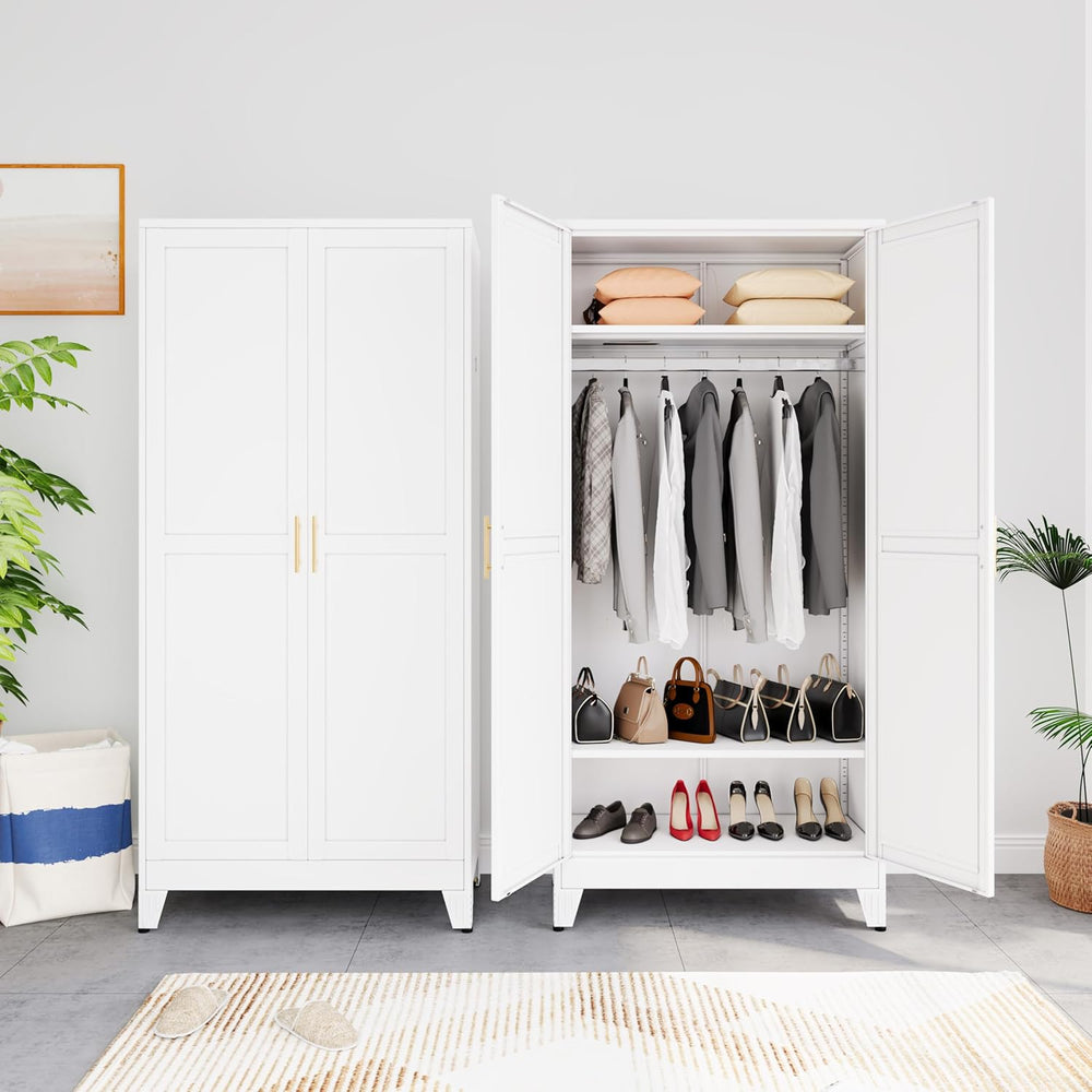 Metal Armoire Wardrobe Closet Storage Cabinet with Hanging Rod,71'' M...