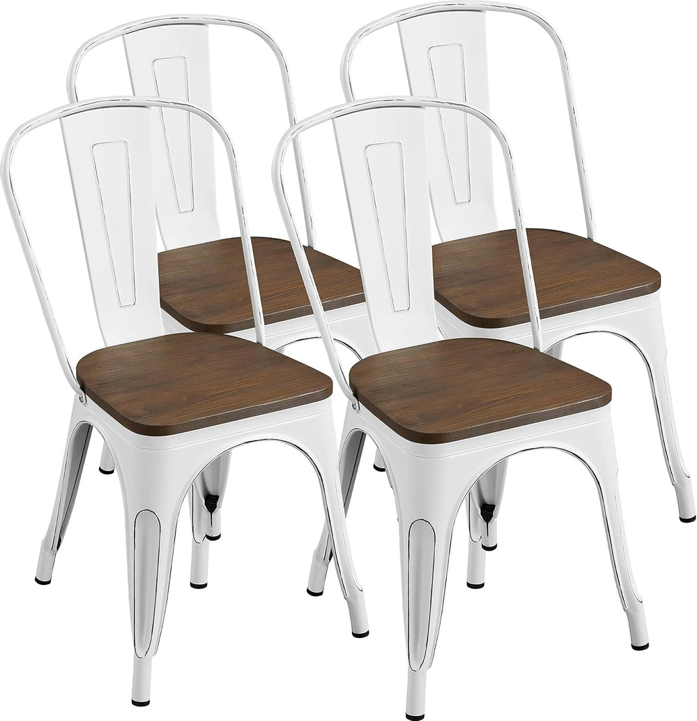 Yaheetech Metal Dining Chairs Set of 4, Stackable Kitchen Chairs, White
