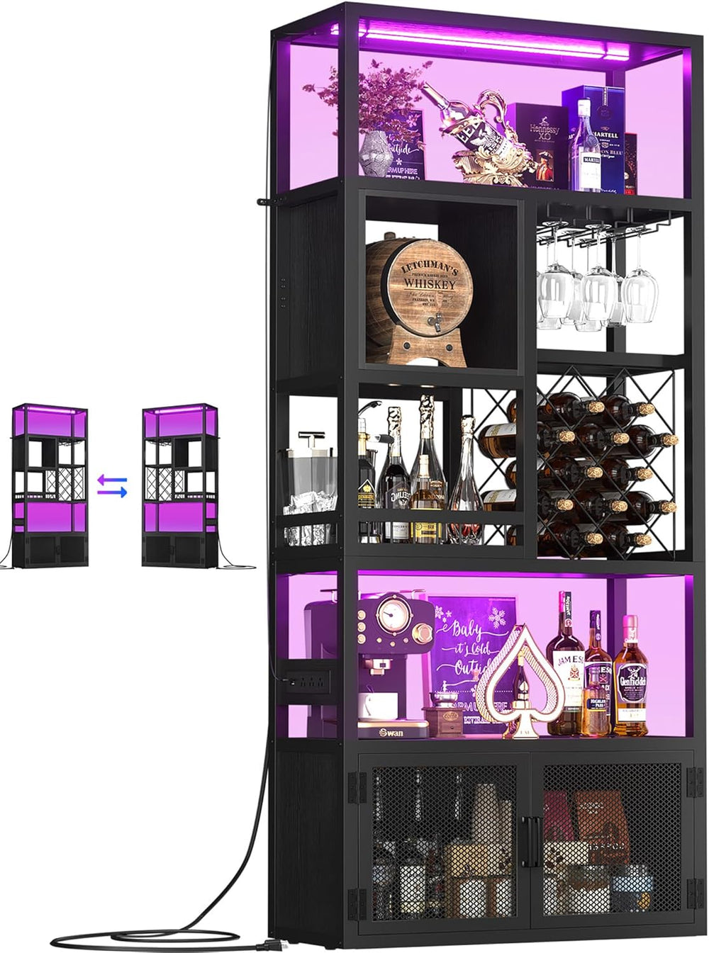 Armocity 82.6" Tall Bar Cabinet with Power Outlets & LED Lights, Liq...