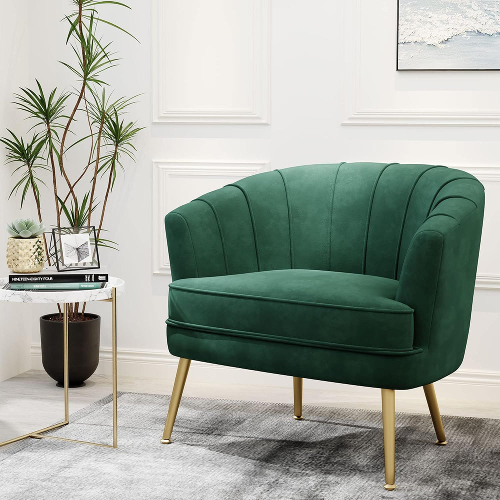 Andeworld Velvet Accent Chair, Barrel Armchair, Green | Velvet Upholstery, Go...