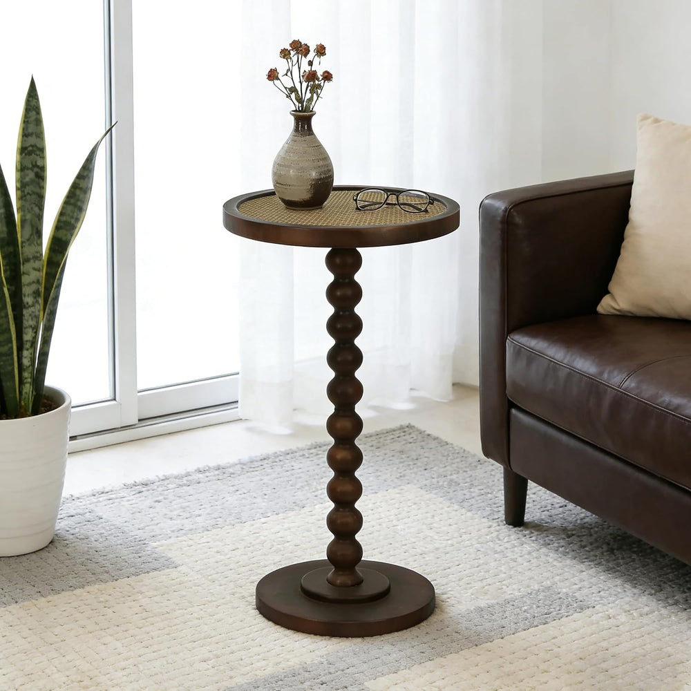 COVLON Solid Wood Drink Table, Small Pedestal Side Table for Small Spaces, Ra...