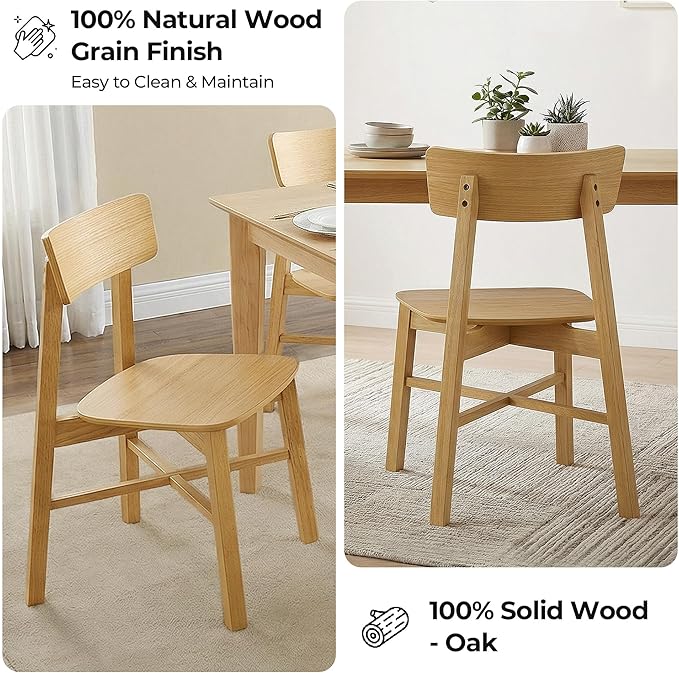 CHITA Soild Wood Dining Chairs Set of 2, Mid Century Modern Oak Wood Kitchen ...