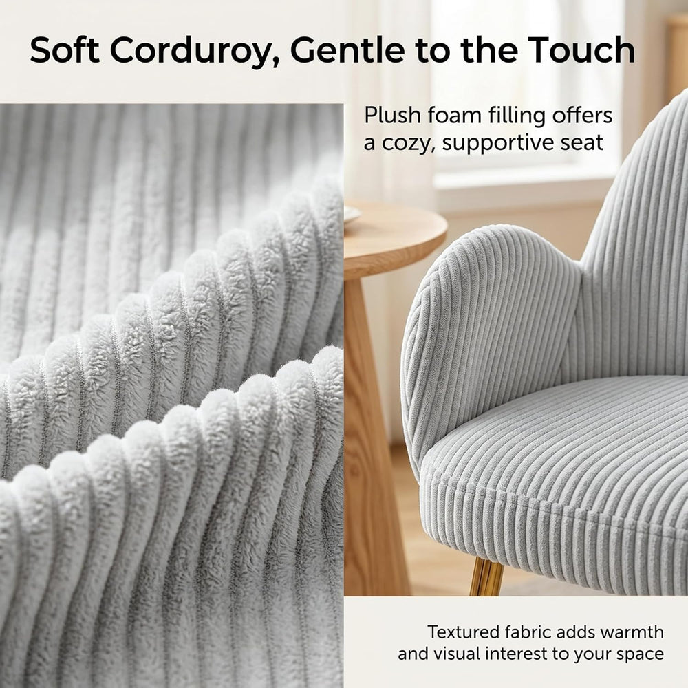 Modern Upholstered Dining Chair Set of 4, Corduroy Accent Chairs with Gold Me...