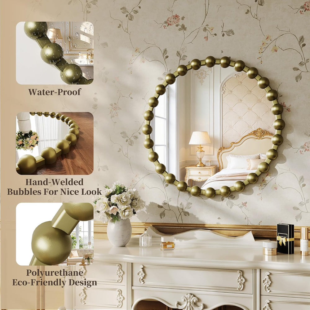28 Inch Bronze Round Mirror, Modern Decorative Wall Mirror