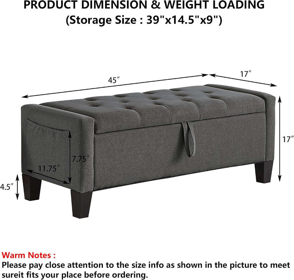 Aoowow Linen Bedroom Ottoman Bench with Storage,Tufted Bed End Storage Benche...