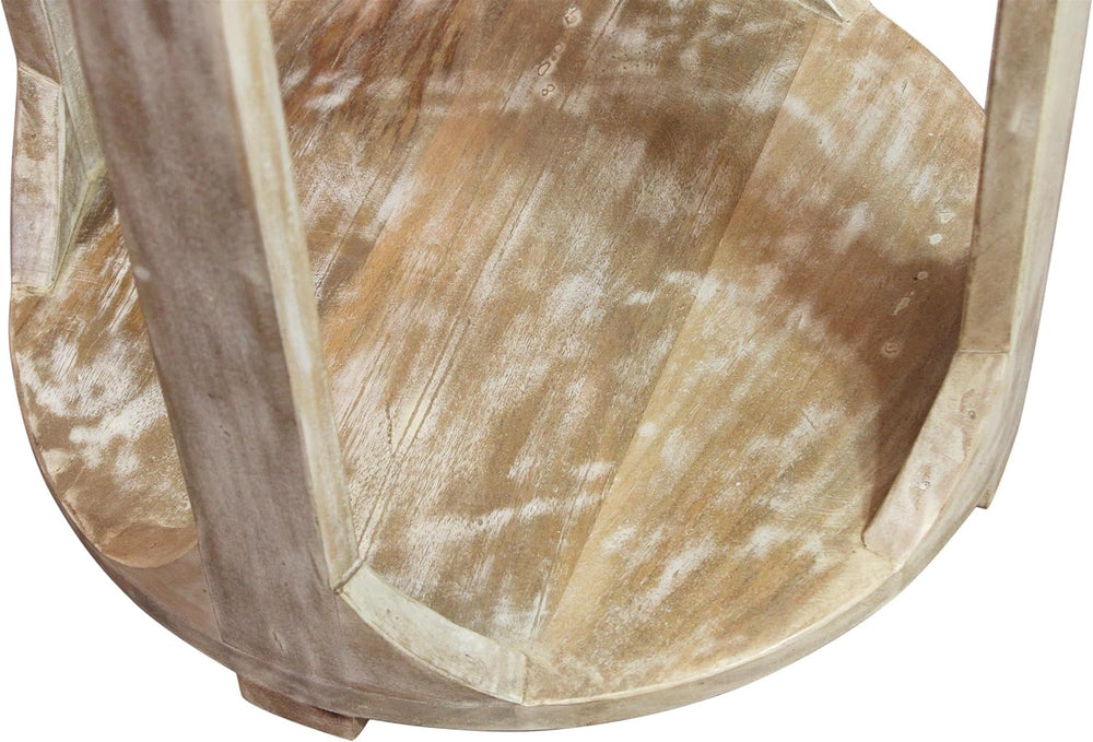 Moti Jenna Round End Table with Shelves in Coastal Natural Solid Wood