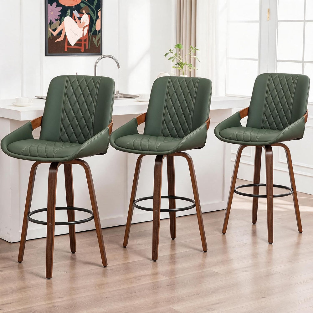 AQG Bar Stools Set of 2, Mid Century Modern Retro Swivel Counter Height Bar C...