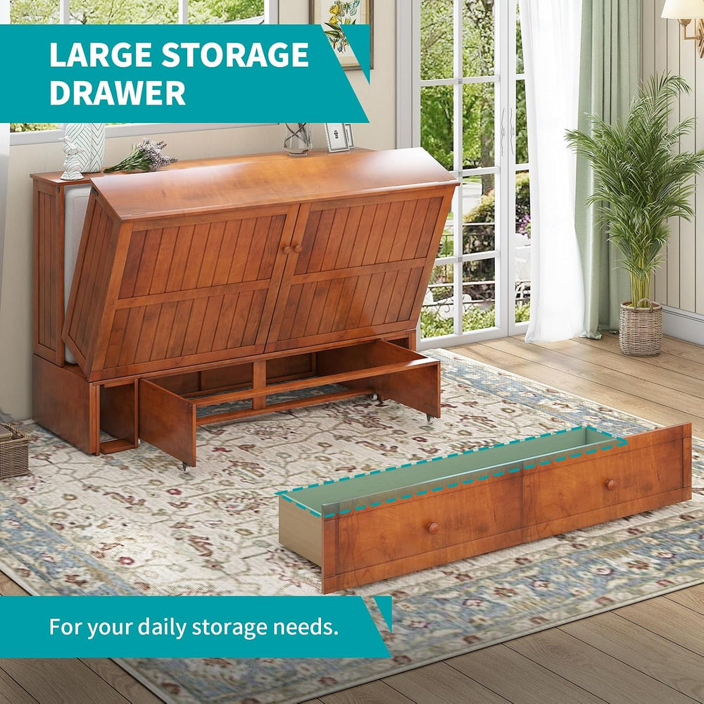 BALUS Murphy Bed, Queen Cabinet Bed with 2 Spacious Storage Drawers-Cherry | ...