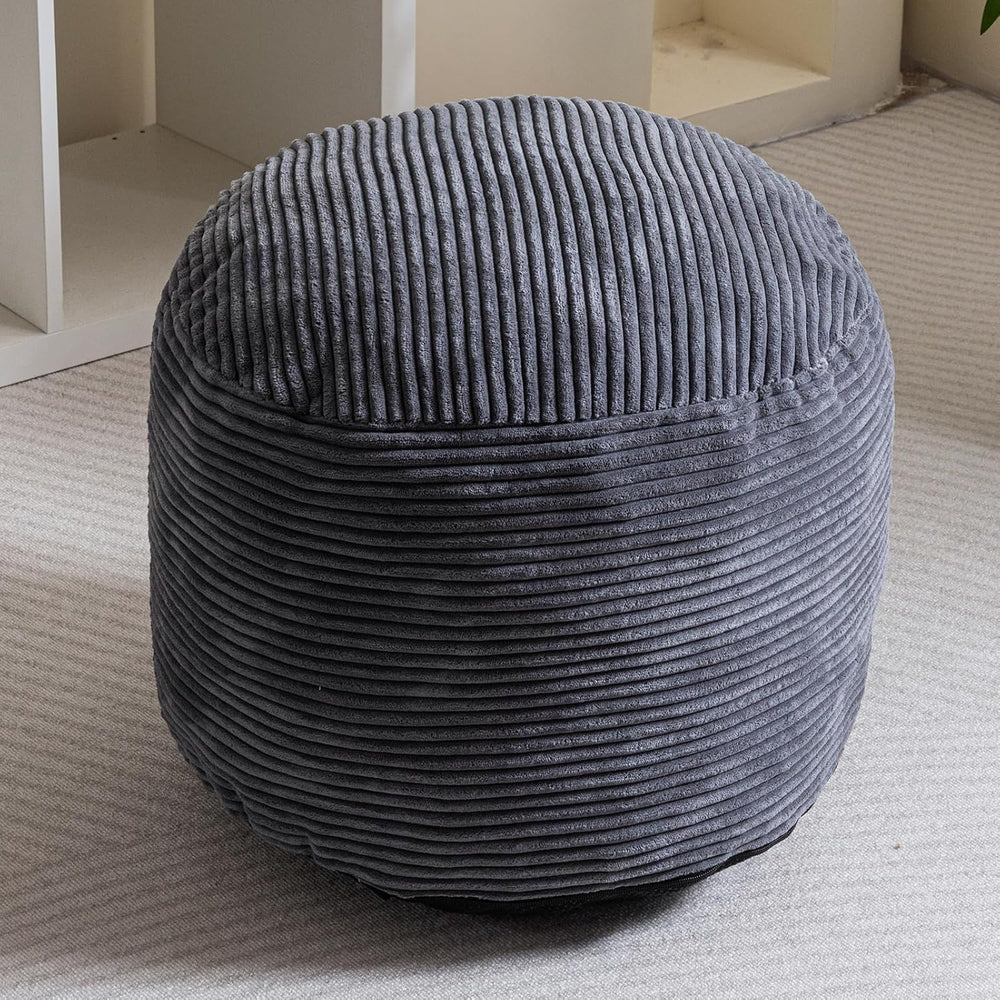 HIGOGOGO Round Stuffed Pouf Ottoman, Corduroy Poufs with Foam Chunk Filling, ...