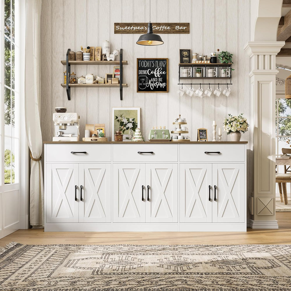 HOSTACK 71"W Farmhouse Kitchen Sideboard Buffet Cabinet with Storage, White