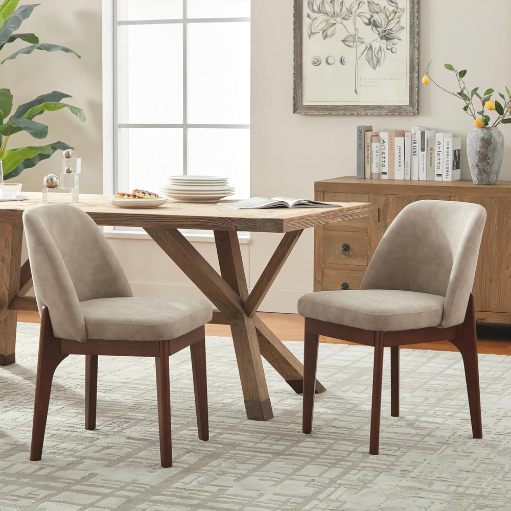 VKNOW Dining Chairs Set of 2, Faux Leather Wooden Kitchen Chairs, Taup