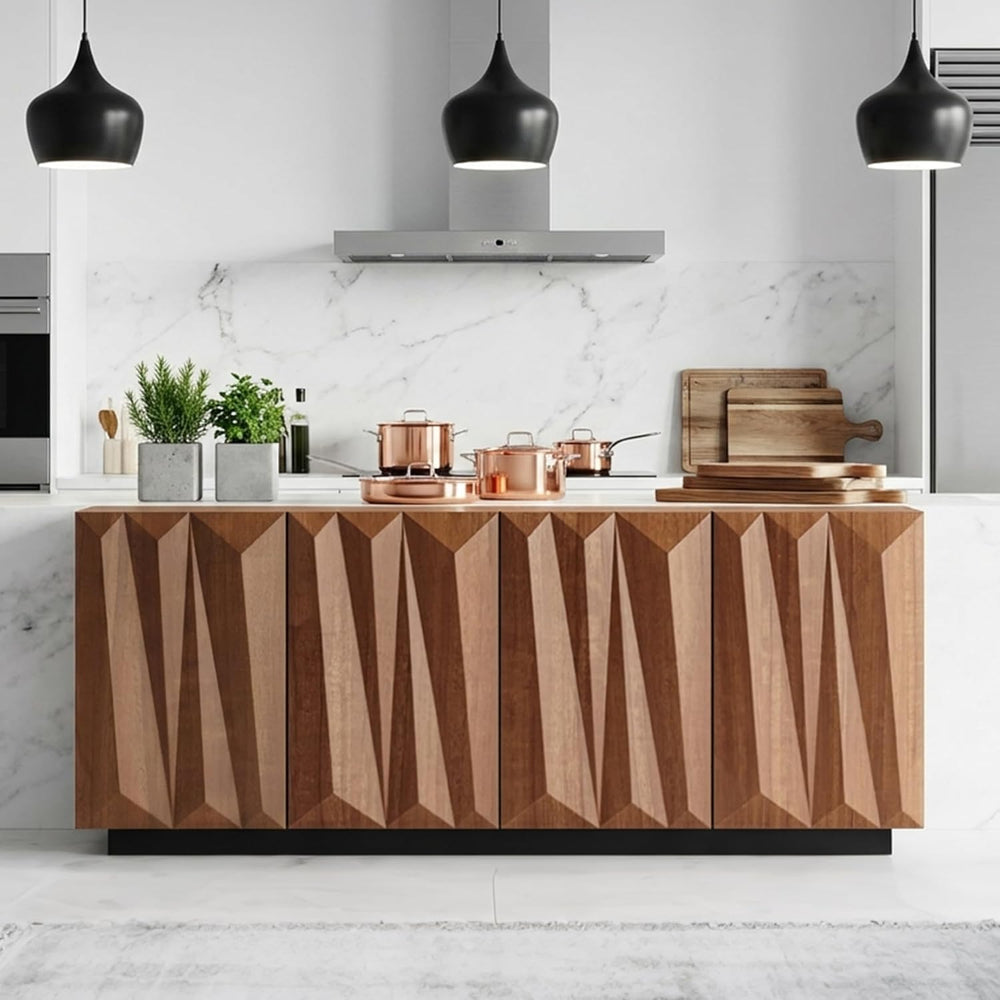 60" Contemporary Geometric Sideboard Buffet with 3D Triangular Doors &am...