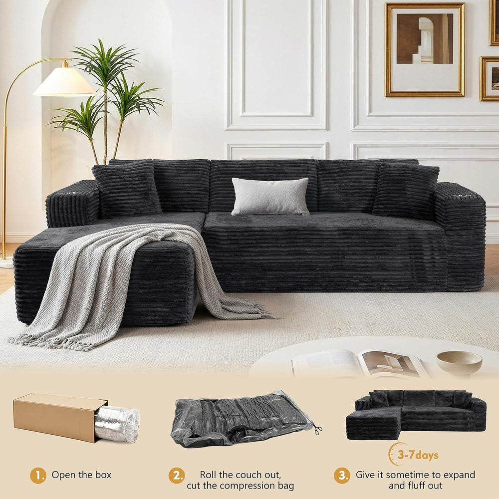 JAMFLY 103" Modular Sectional Sofa for Small Spaces, No Assembly, Black ...