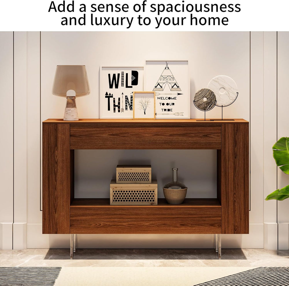 Console Table, 47" Entryway Table with Hidden Storage Cabinets, Adjustab...