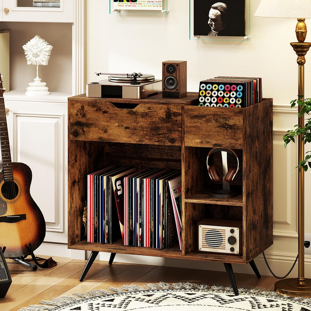 Giantex Large Record Player Stand with Charging Station, Mid Century Turntabl...