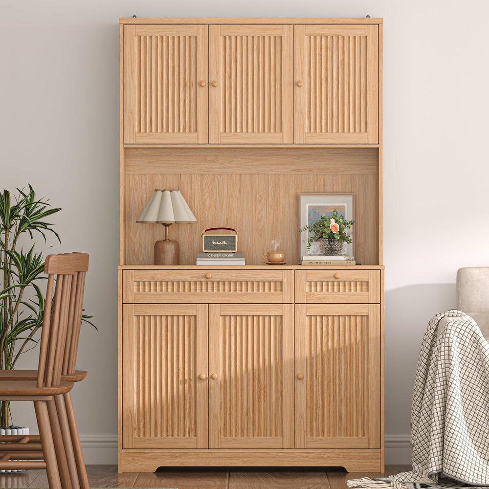 Pantry Storage Cabinet with Charging Station, Kitchen Storage with Adjustable...