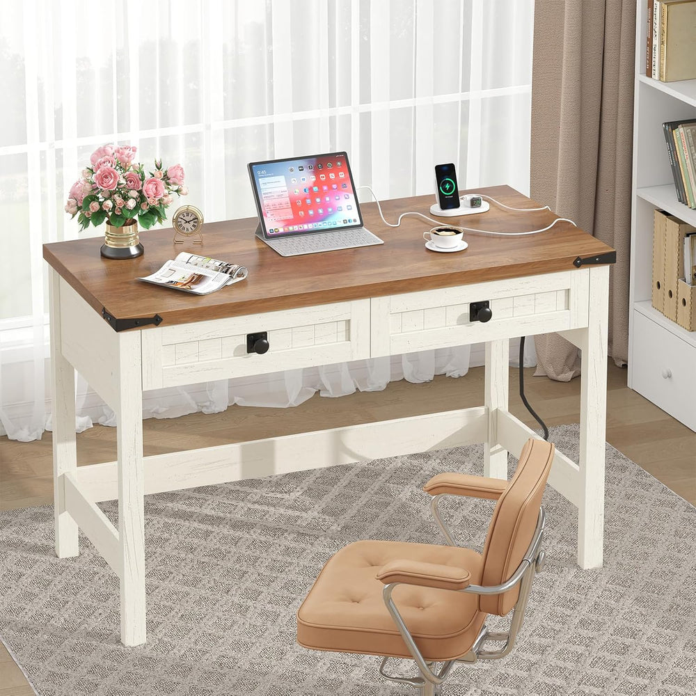 YOMILUVE Farmhouse Computer Desk with 2 Drawers, 39 Inch Small Office Compute...
