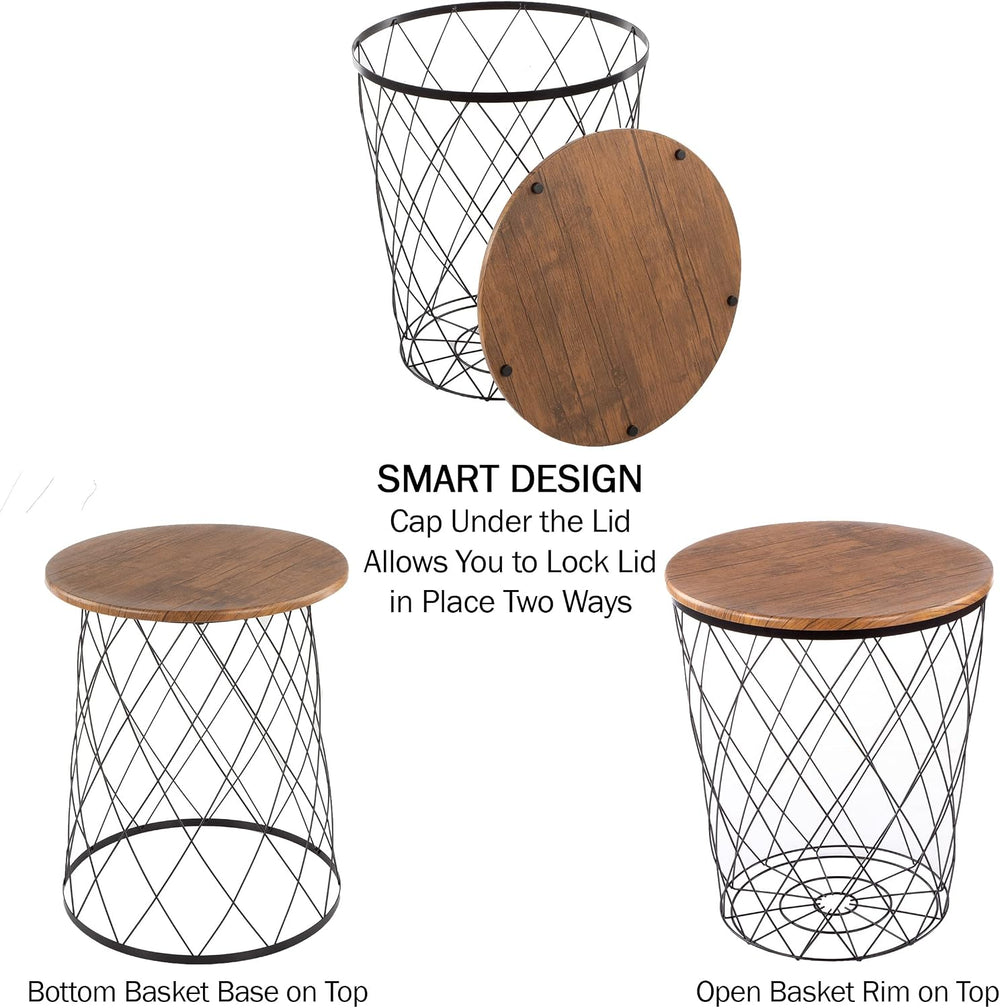 Lavish Home End Tables - Round Nesting Tables Set of 2, Brown Woodgrain | 17....