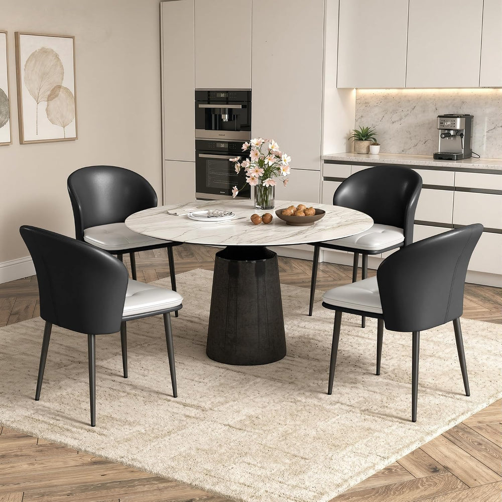 Faux Leather Dining Chairs Set of 4, Curved Back Upholstered Accent Chair, Mo...