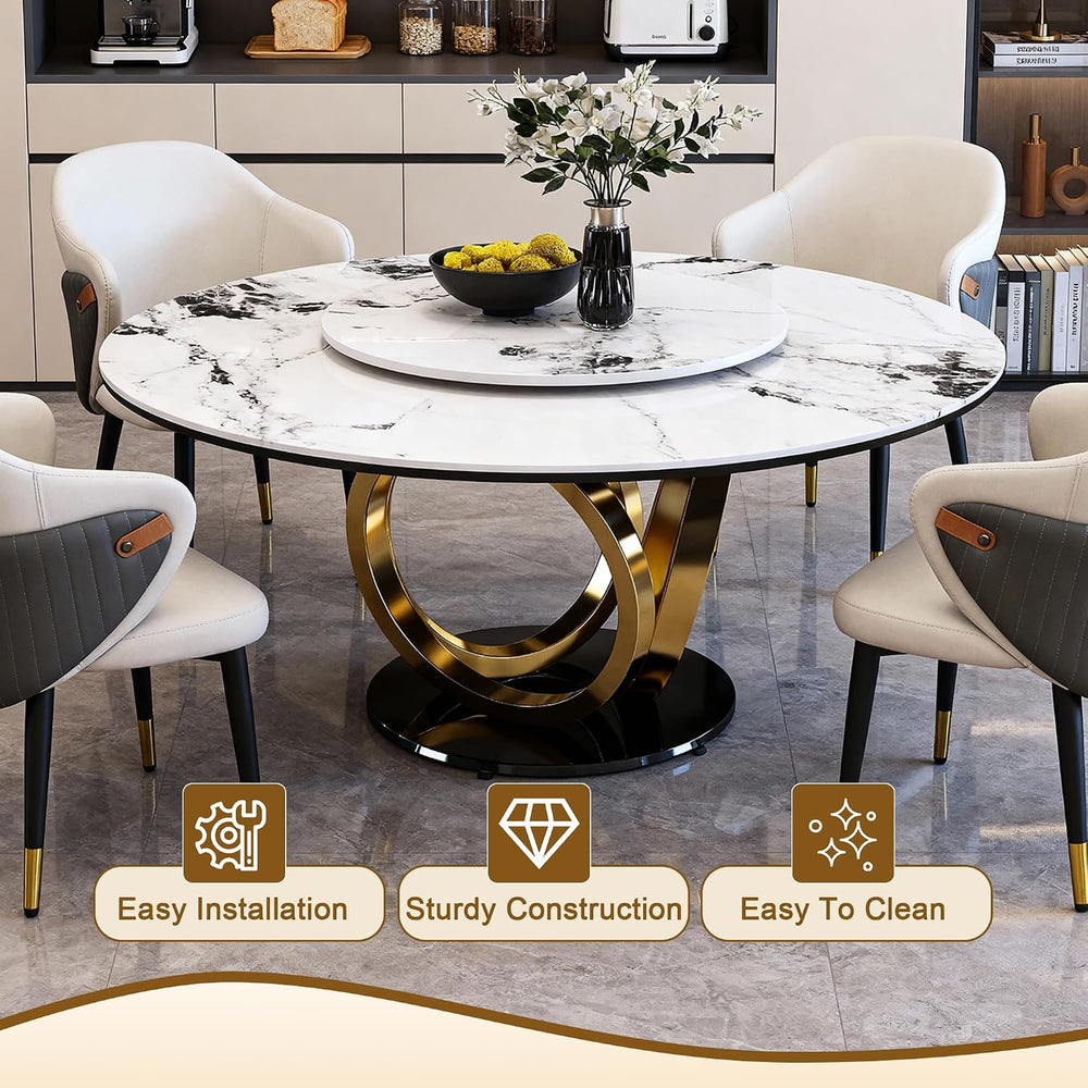 Montary 53” Modern Round Dining Table for 4-8 Seat, Artificial Marble Dining ...