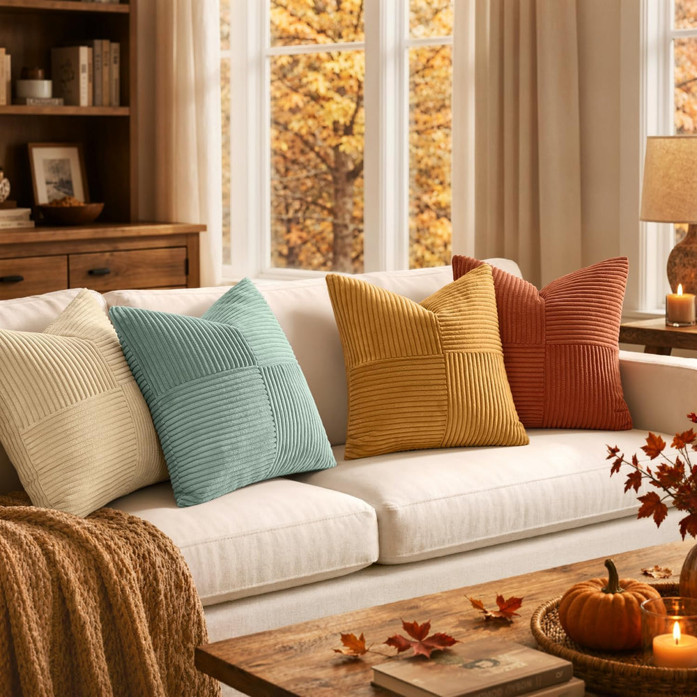MIULEE Fall Teal-Orange Decorative Throw Pillow Covers 20x20 Inch Set of 4 Bo...