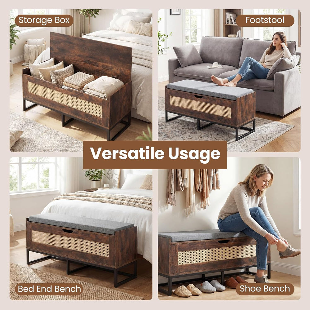 Giantex Rattan Shoe Bench, Flip-Top Entryway Bench with Removable Padded Seat...