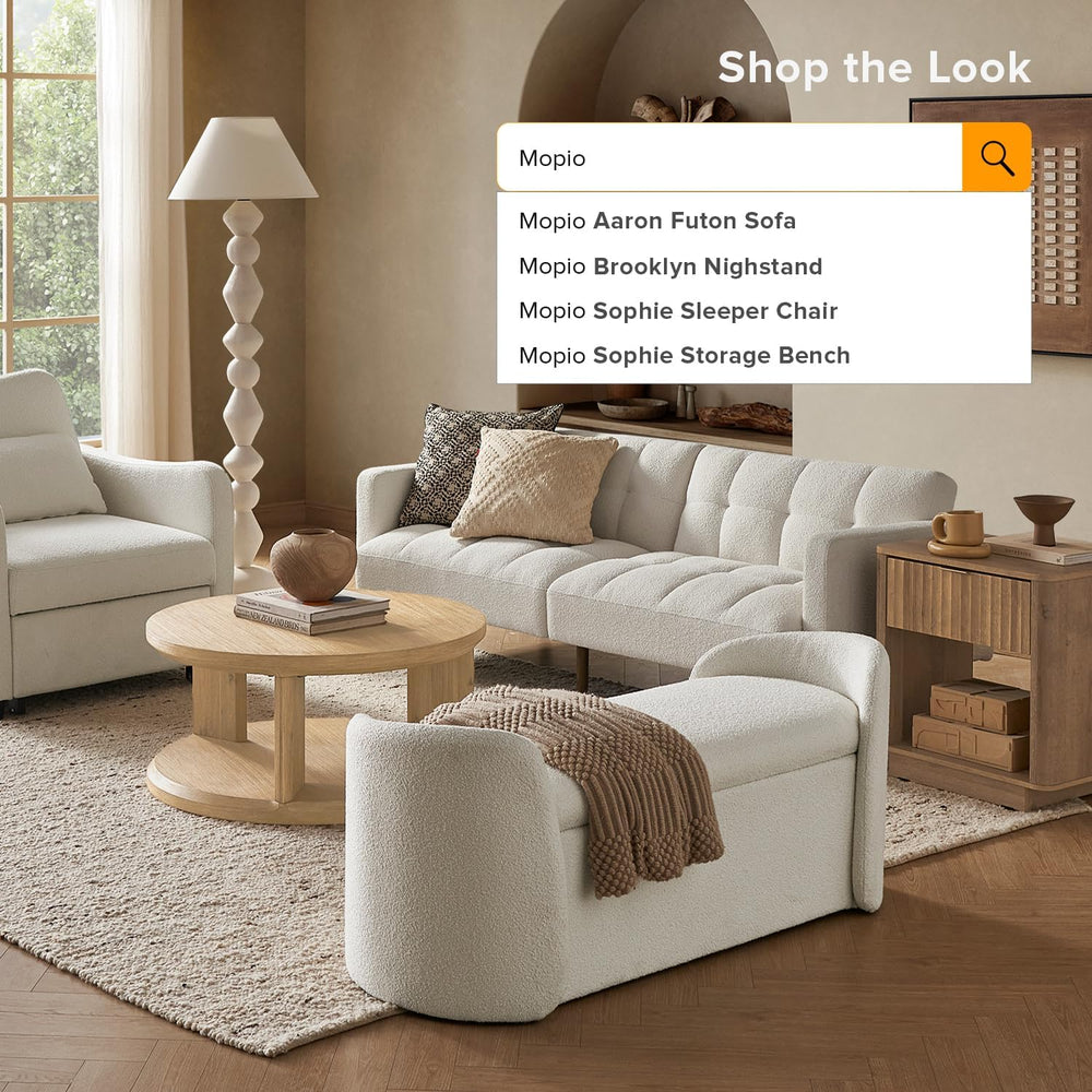mopio Sophie 51" Ottoman, Storage Bench, End of Bed (Pearl White Boucle)